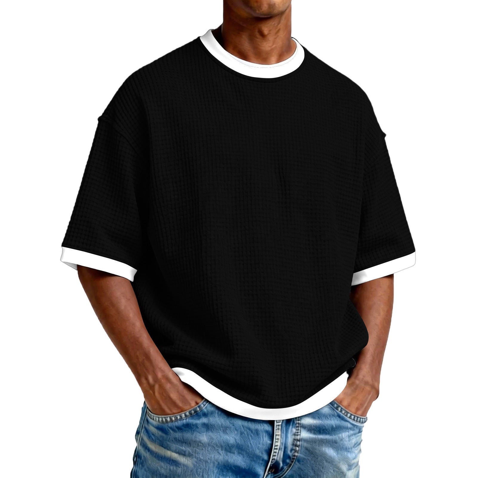 Men's Crew-Neck Contrast-Colored Casual T-Shirt