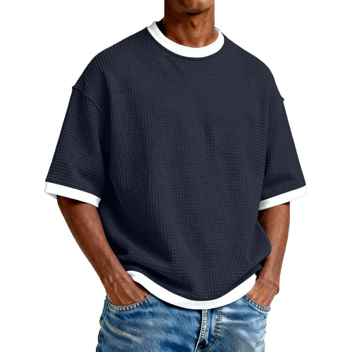 Men's Crew-Neck Contrast-Colored Casual T-Shirt
